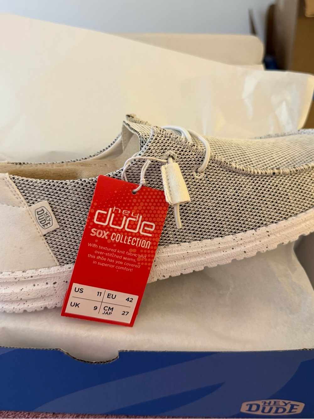Hey Dude Women's Light Gray Knit Slip-On Flats